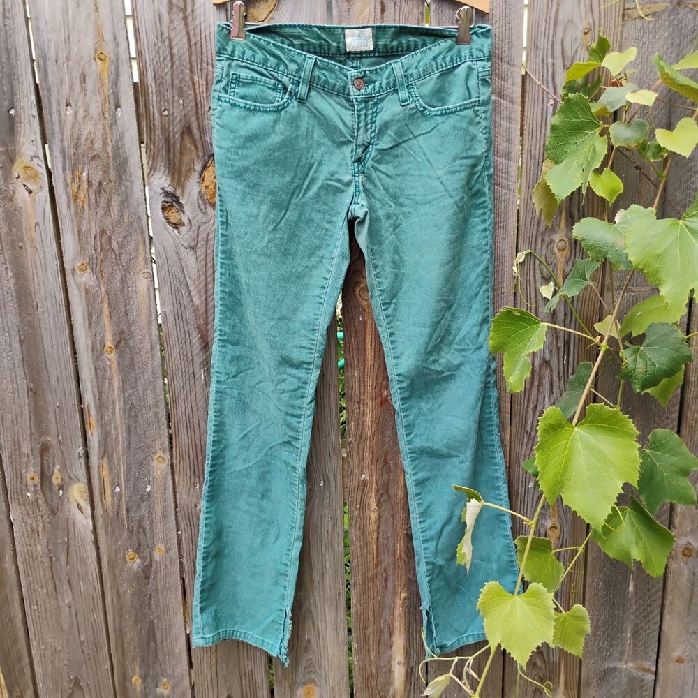 Vintage 07 Levis Teal Green Low Rise Corduroy Pants Sz 8M W29 Distressed Grunge
